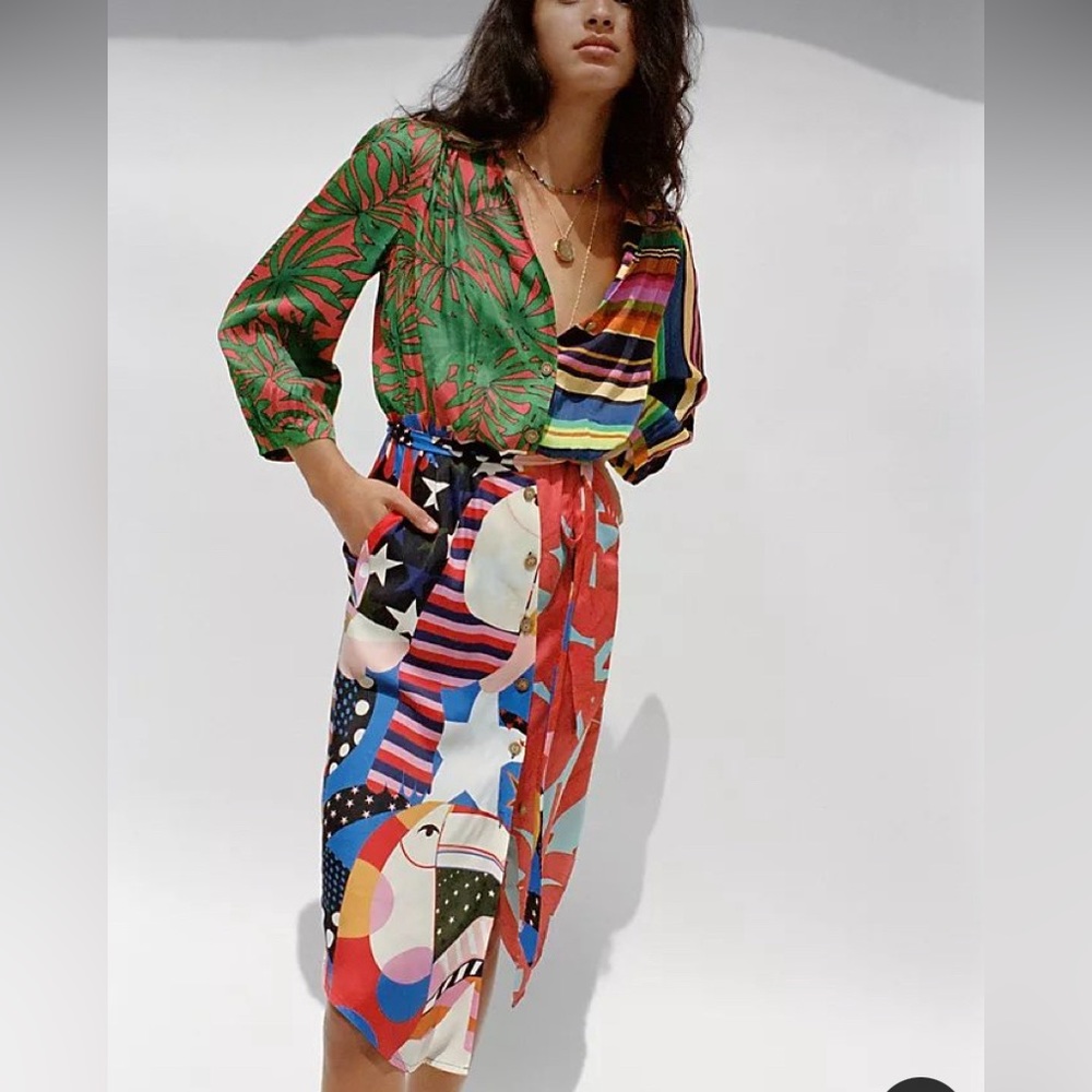 Farm Rio button down tie dress with belt toucans